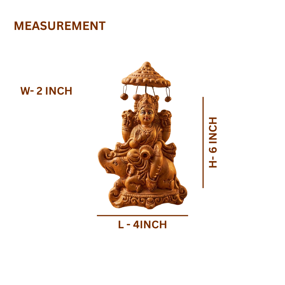 Terracotta Lakshmi Statue — Handcrafted Clay Goddess Lakshmi with Chatri on Elephant