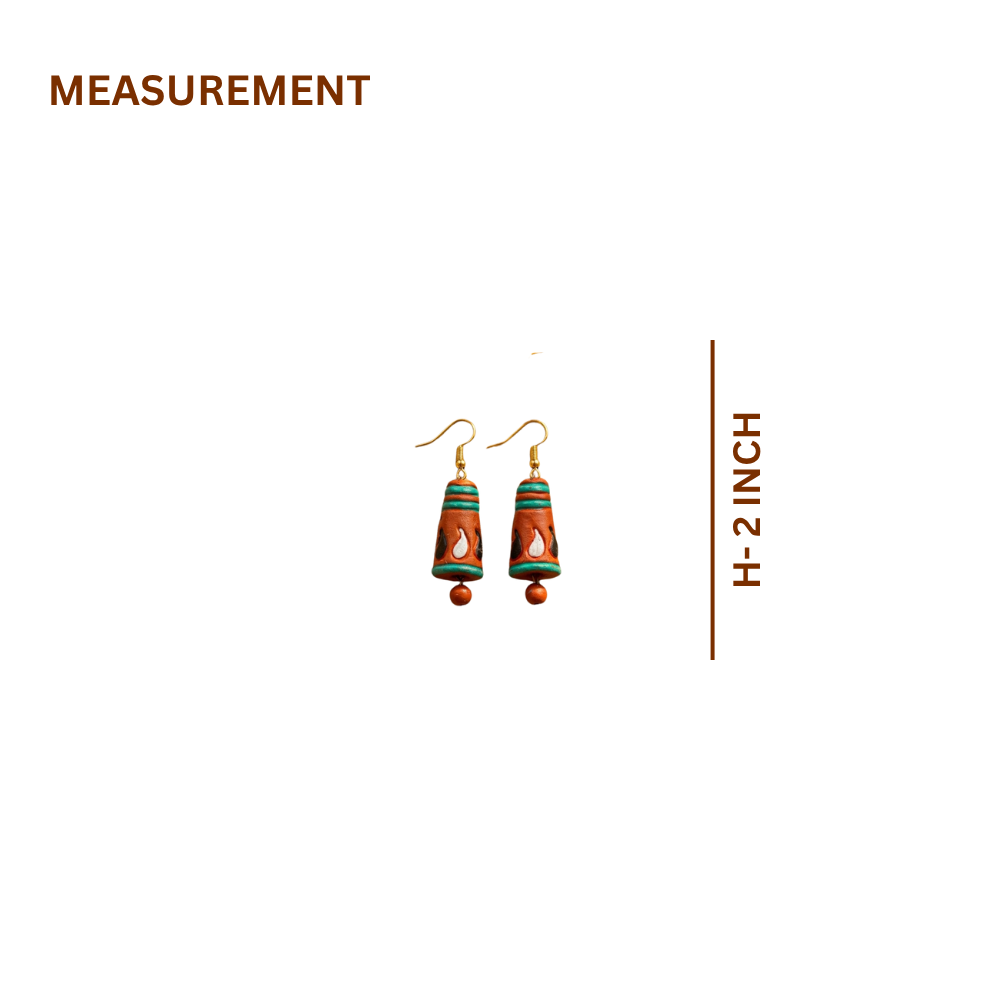 Terracotta Cone Drop Earrings — Hand-Painted Clay Earrings in Terracotta & Teal