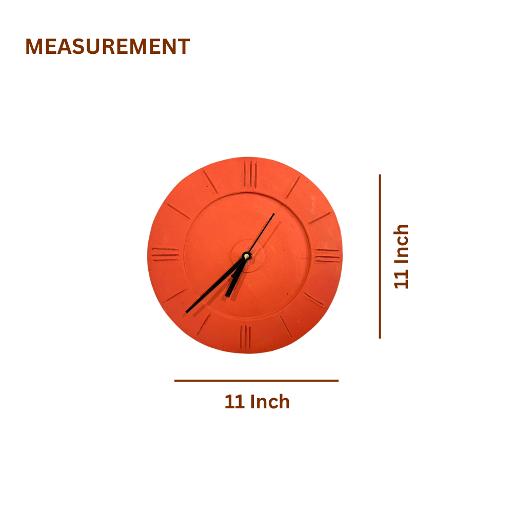 Terracotta Round Wall Clock — Minimalist Tick Marks, No Numbers