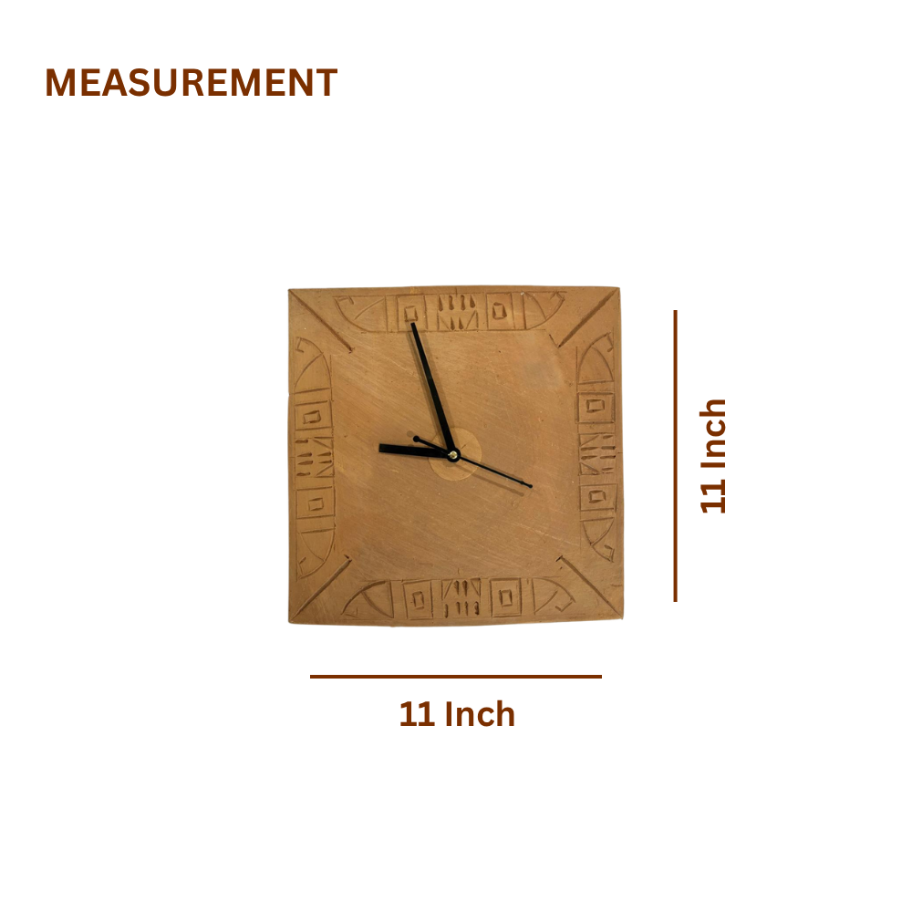 Terracotta Wall Clock — Handcrafted Clay Clock with Ancient Indus Script Border