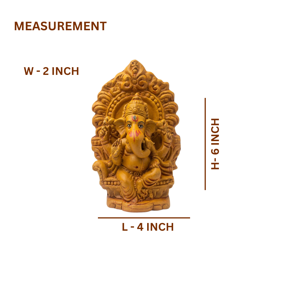 Terracotta Ganesha Statue — Handcrafted Clay Ganesha with Decorative Prabhavali