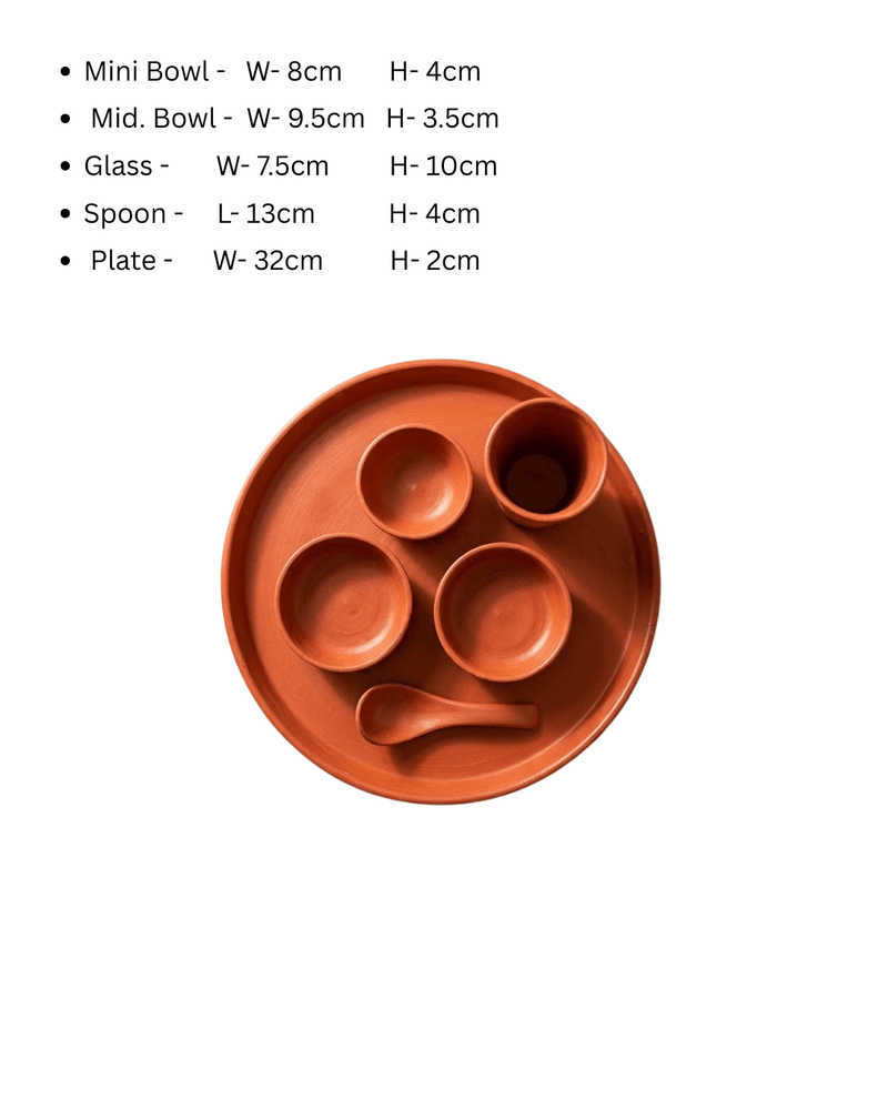 Handcrafted Terracotta Dining Set — Clay Dinner Plate Set with Bowls, Cup & Spoon