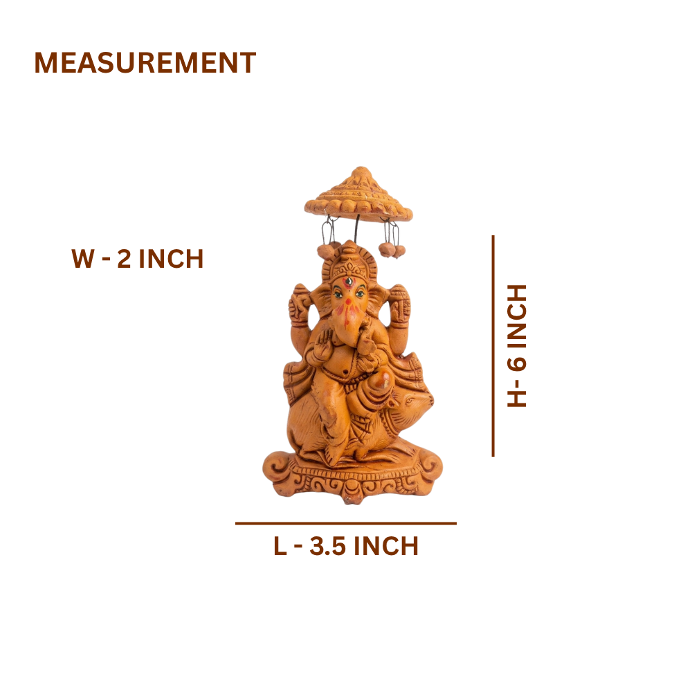 Terracotta Ganesha Statue — Handcrafted Clay Ganesha with Chatri & Mushak