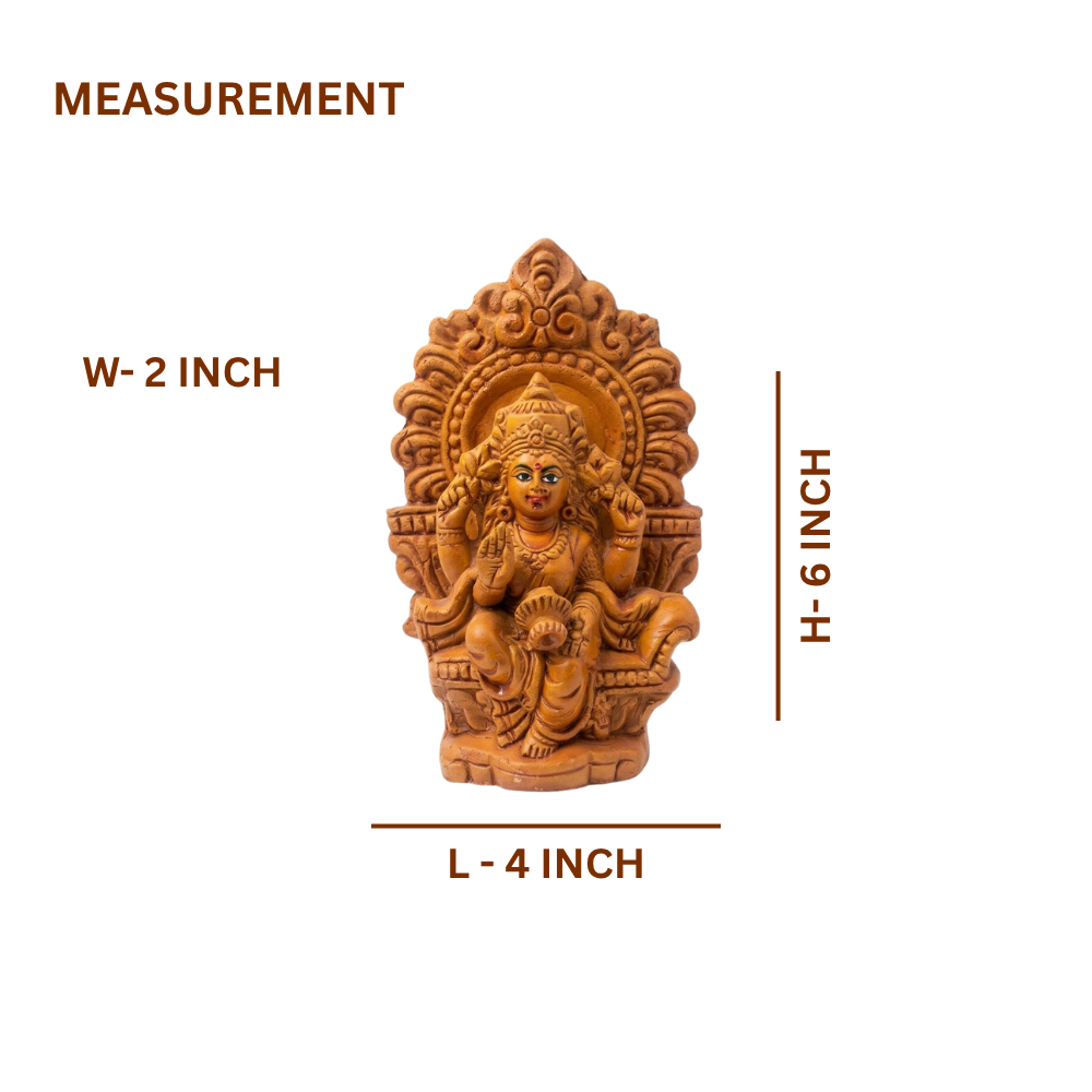 Terracotta Lakshmi Statue — Handcrafted Clay Goddess Lakshmi with Decorative Prabhavali