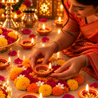 Terracotta Diya Set of 4 — Hand-Painted Clay Diyas with Floral Base Motif