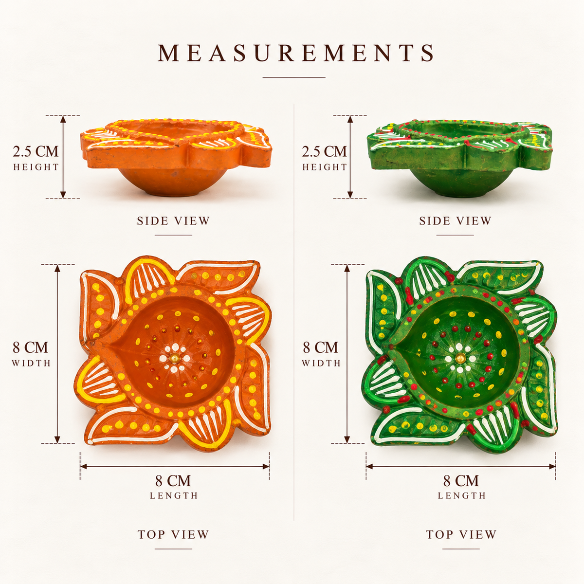 Terracotta Diya Set of 4: Hand-Painted Swastik Clay Diyas