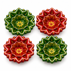 Terracotta Diya Set of 4 — Hand-Painted Clay Diyas with Star Flower Design