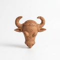 Terracotta Bull Head Sculpture — Handmade Clay Bull Art with Curved Horns