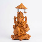 Terracotta Ganesha Statue — Handcrafted Clay Ganesha with Chatri & Mushak