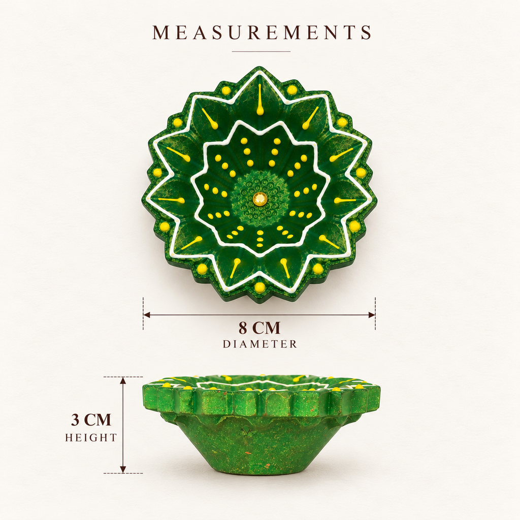 Terracotta Diya Set of 4 — Hand-Painted Clay Diyas with Star Flower Design