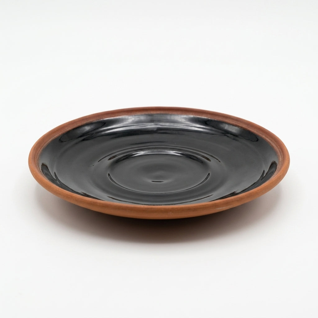 Terracotta Saucer — Black Glazed Clay Cup Plate