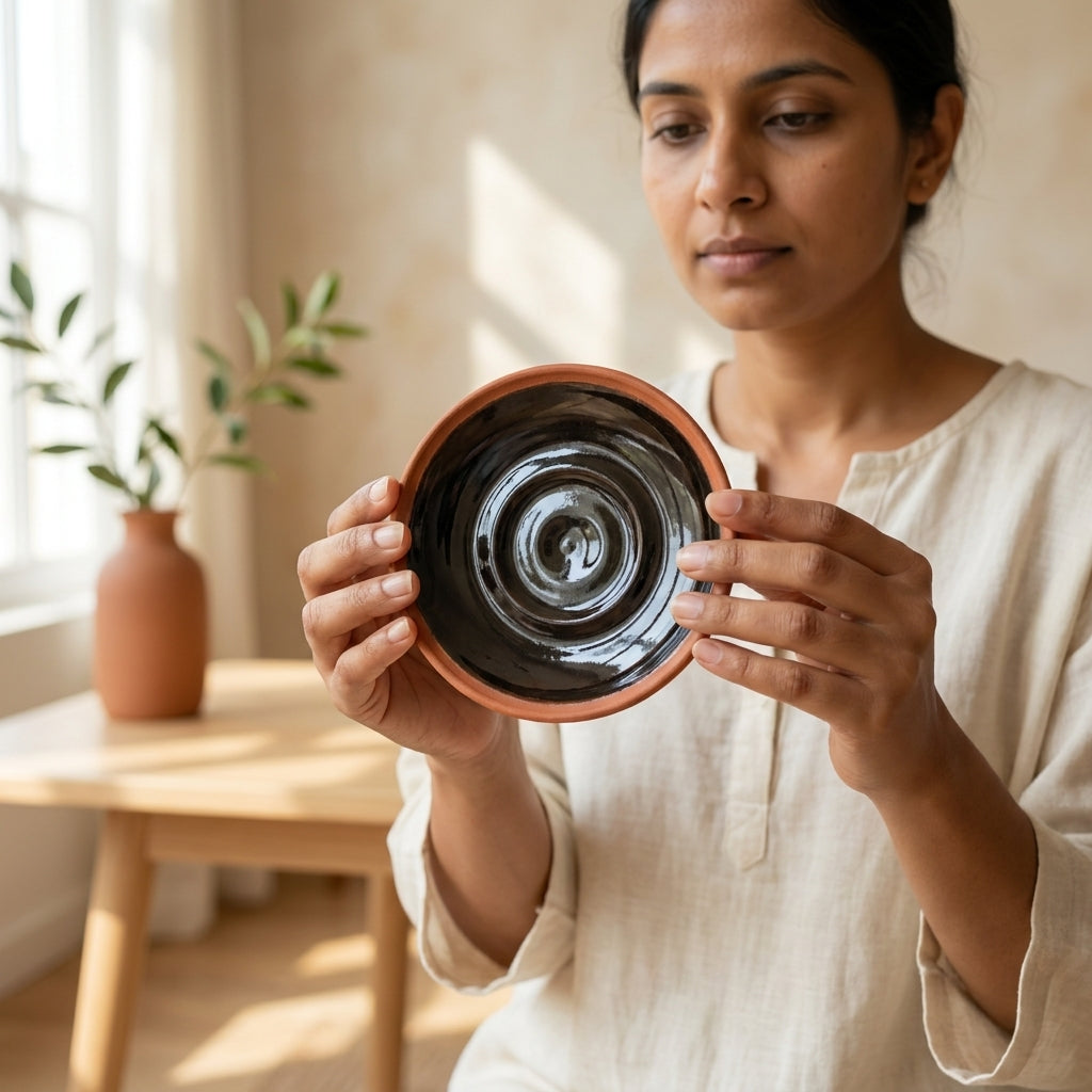 Terracotta Saucer — Black Glazed Clay Cup Plate