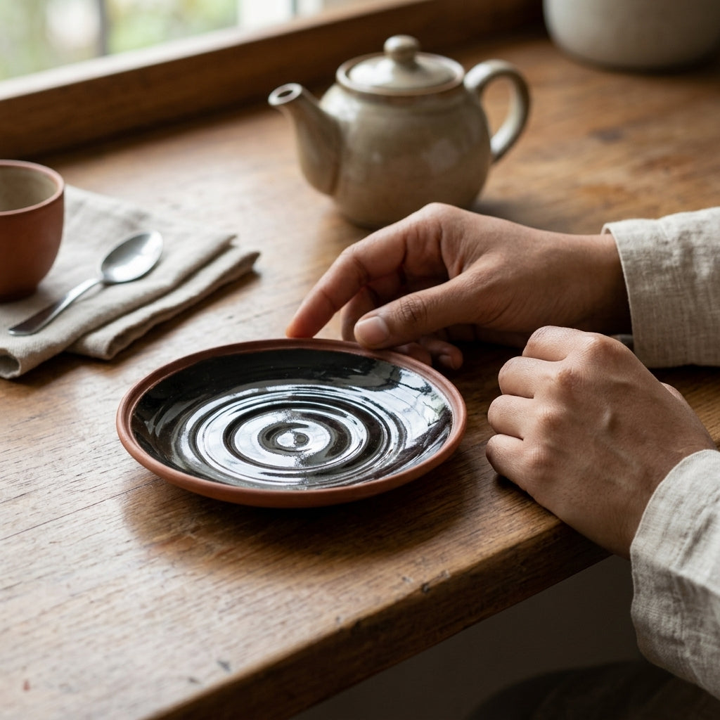 Terracotta Saucer — Black Glazed Clay Cup Plate
