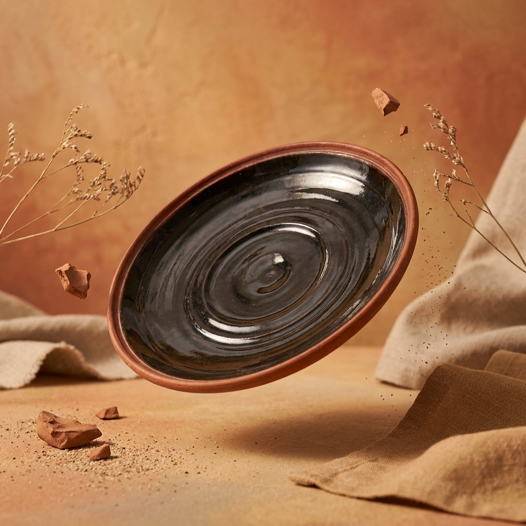Terracotta Saucer — Black Glazed Clay Cup Plate