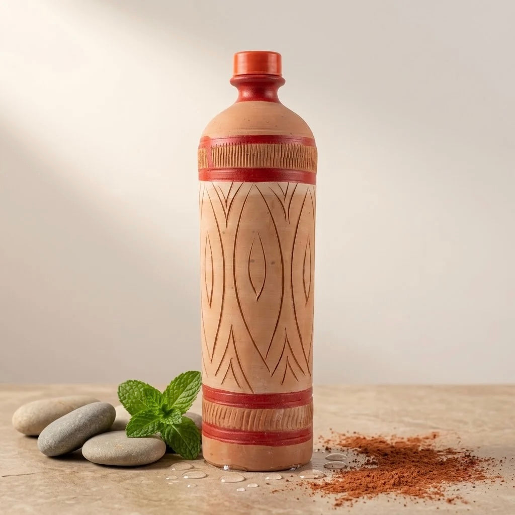Terracotta Water Bottle - Handcrafted terracotta earthenware by Soul Of Soil - View 2