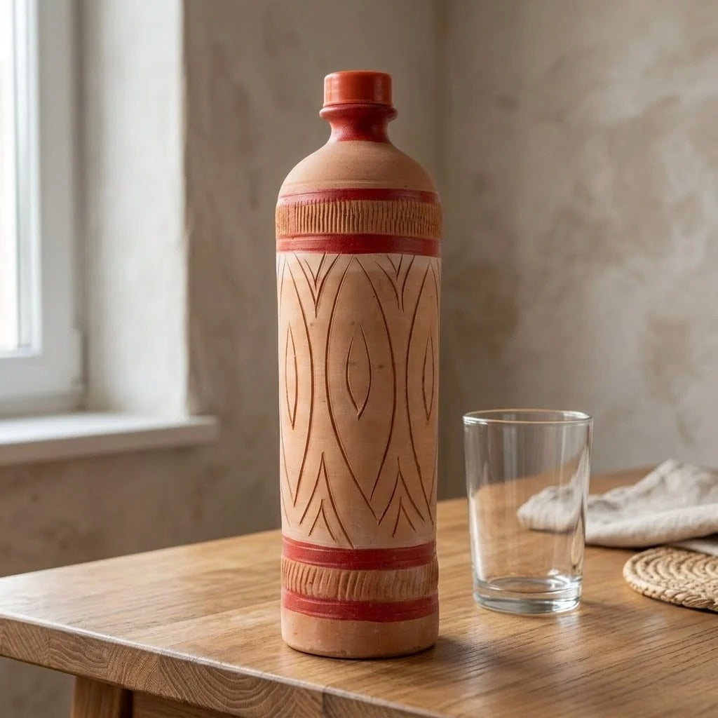 Terracotta Water Bottle - Handcrafted terracotta earthenware by Soul Of Soil - View 5