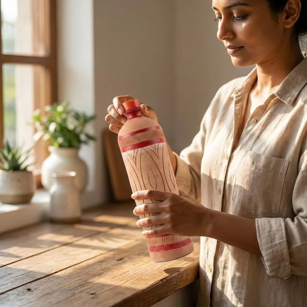 Terracotta Water Bottle - Handcrafted terracotta earthenware by Soul Of Soil - View 3