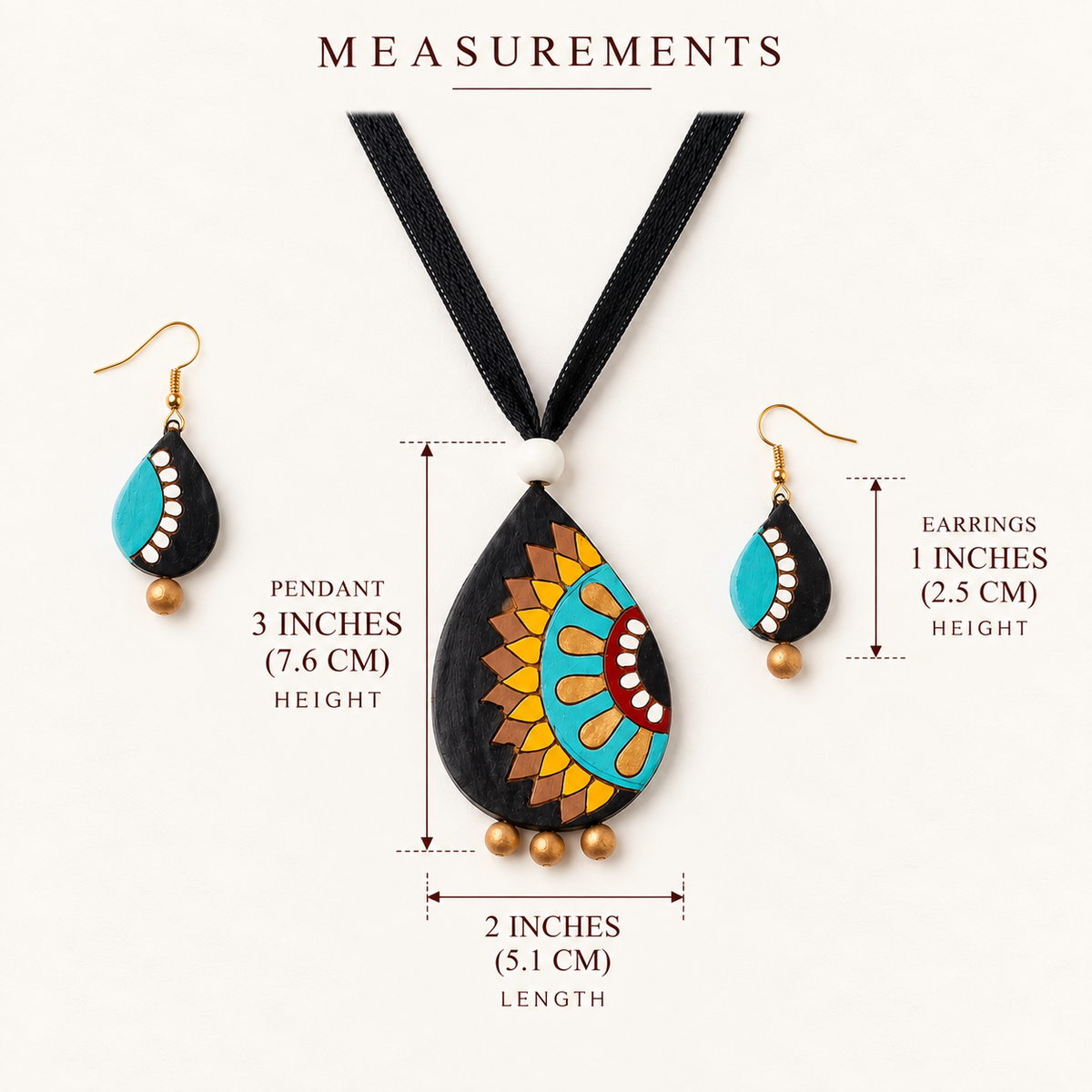 Terracotta Mandala Teardrop Necklace Set - Handcrafted terracotta earthenware by Soul Of Soil - View 6