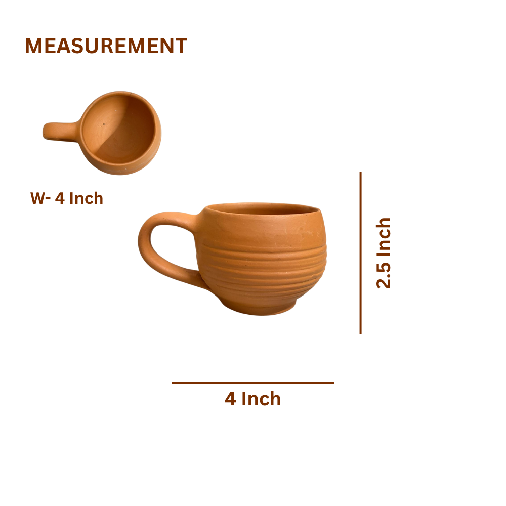 Terracotta Cup — Handmade Natural Clay Cup with Ridged Body