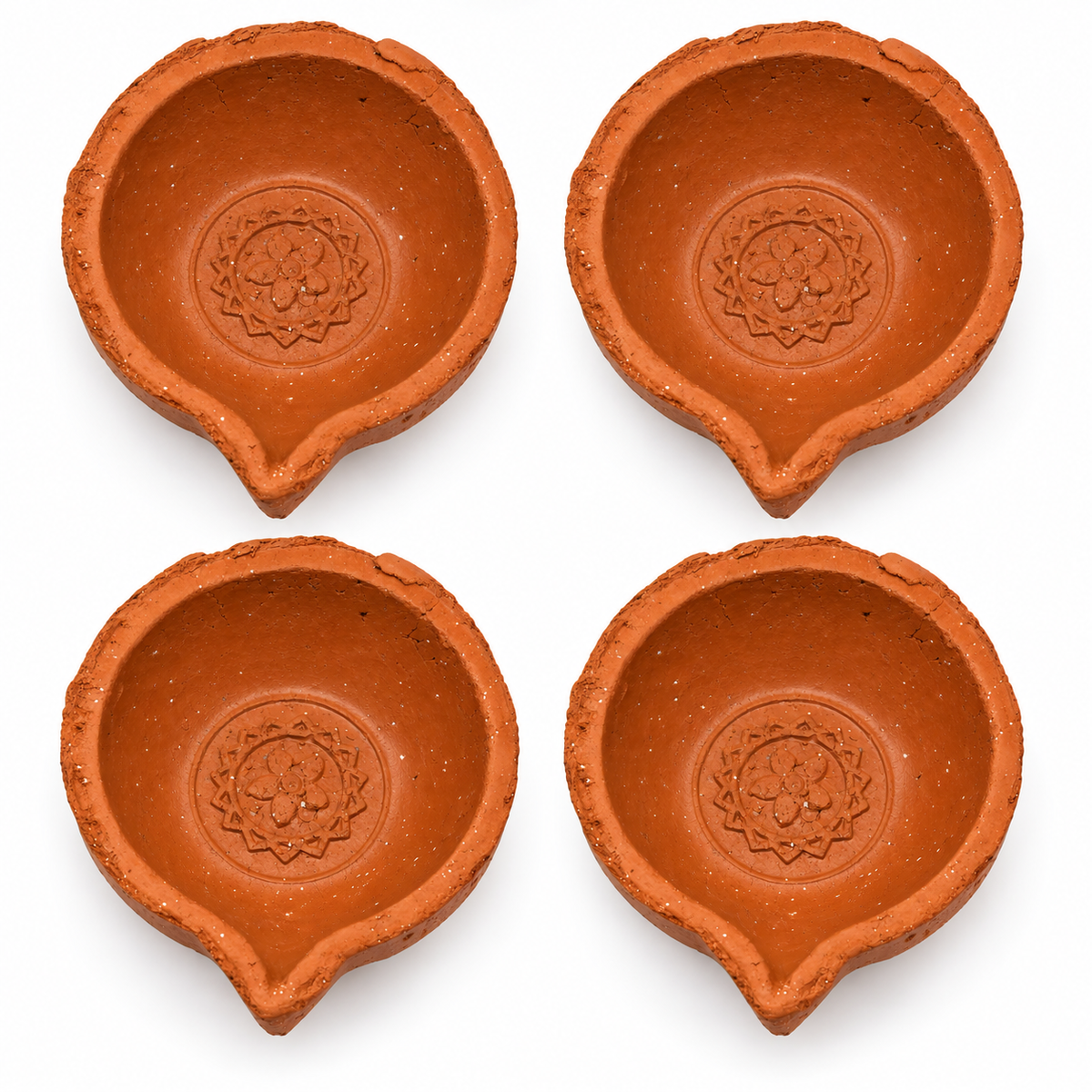 Terracotta Diya Set of 8 — Handmade Natural Clay Diyas with Rustic Textured Rim