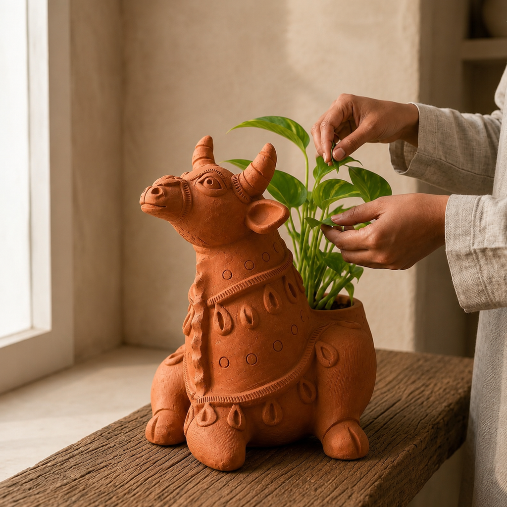 Terracotta Cow Planter - Handcrafted terracotta earthenware by Soul Of Soil - View 4