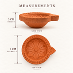 Terracotta Diya Set of 6 — Handmade Natural Clay Diyas with Embossed Lotus & Leaf Design