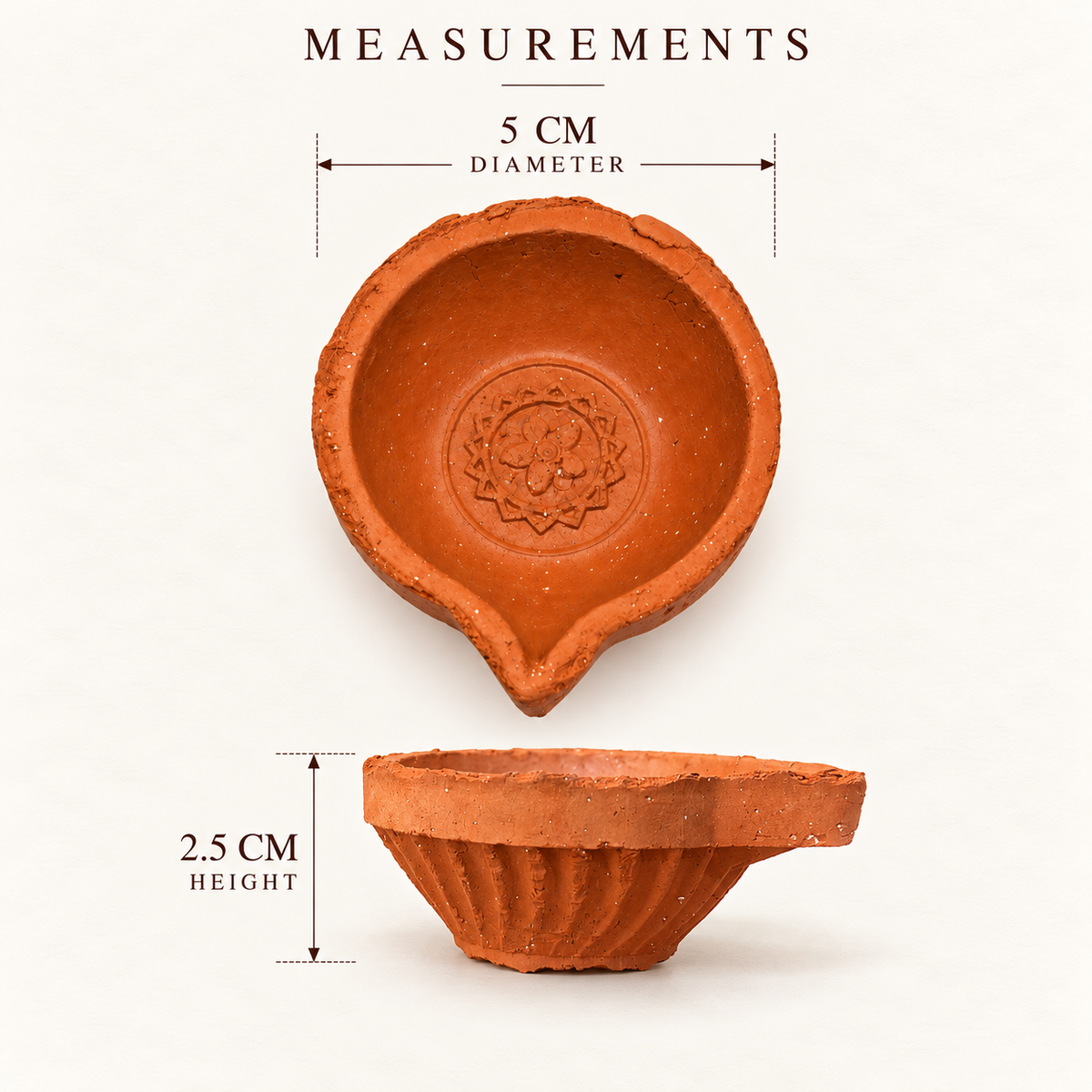 Terracotta Diya Set of 8 — Handmade Natural Clay Diyas with Rustic Textured Rim