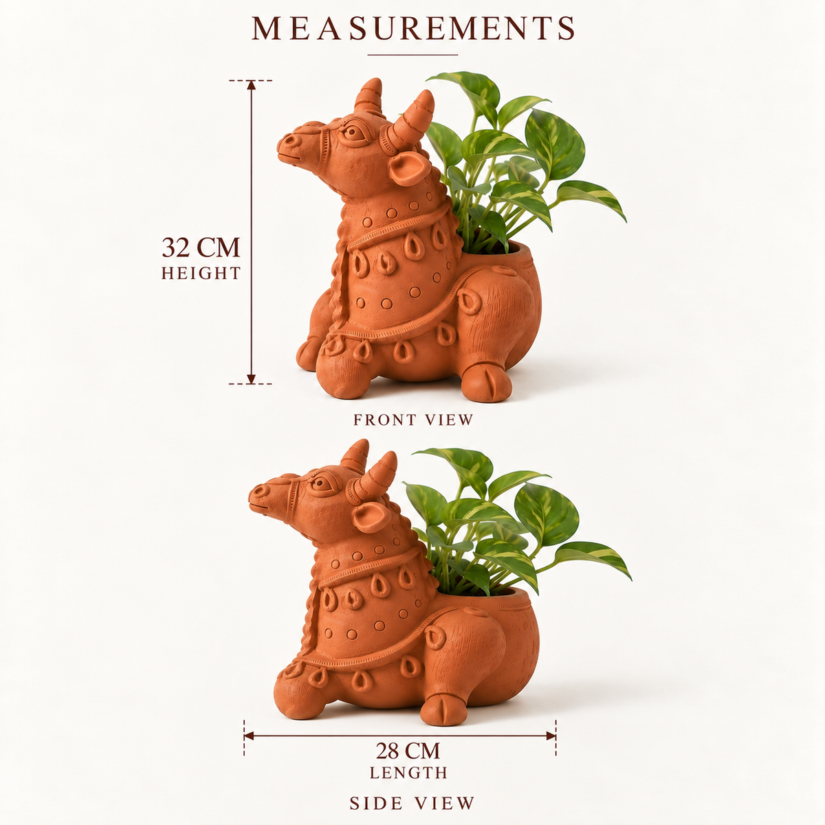 Terracotta Cow Planter - Handcrafted terracotta earthenware by Soul Of Soil - View 5