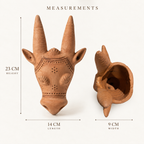 Terracotta Deer Head Sculpture: Handmade Clay Deer Art with Tall Antlers