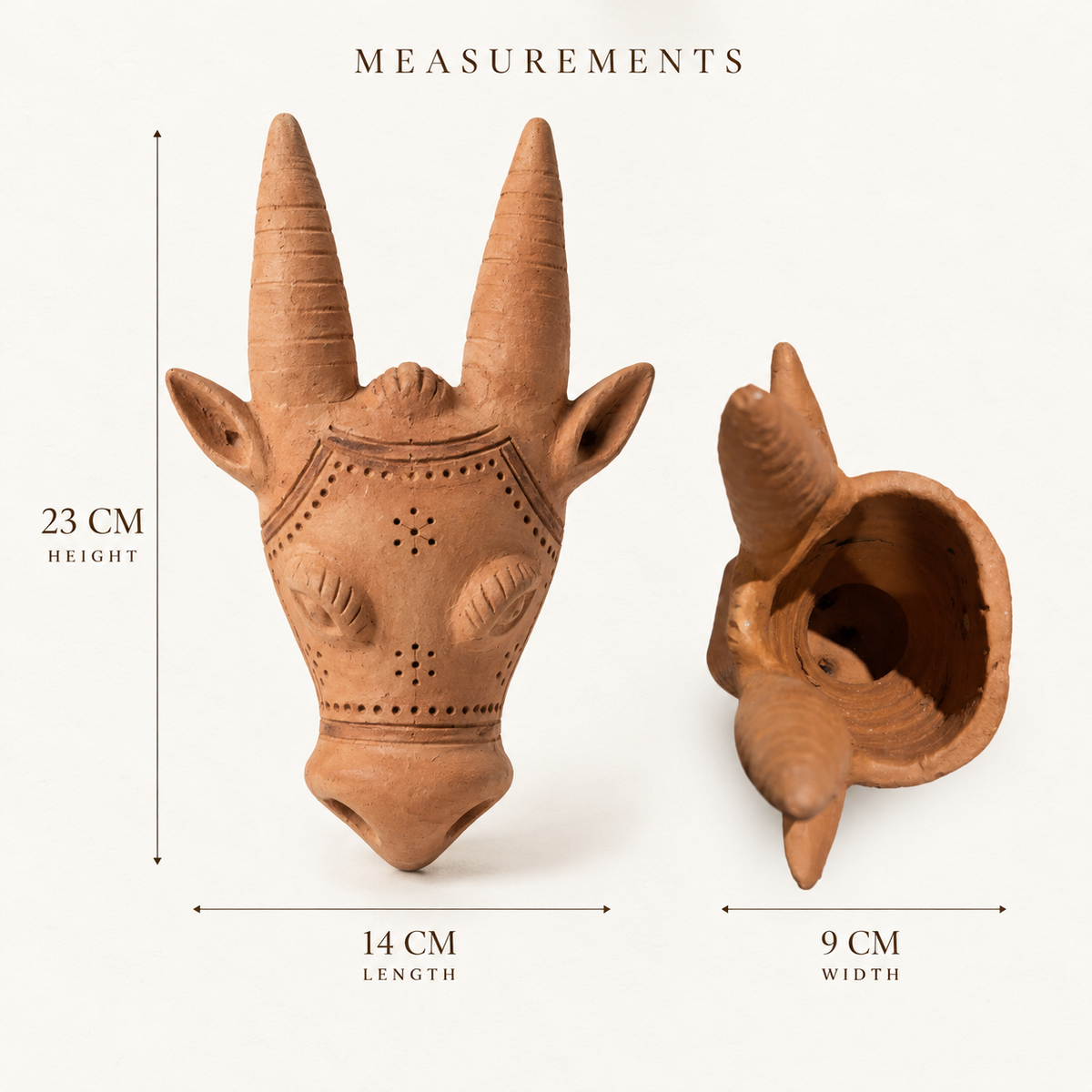 Terracotta Deer Head Sculpture: Handmade Clay Deer Art with Tall Antlers