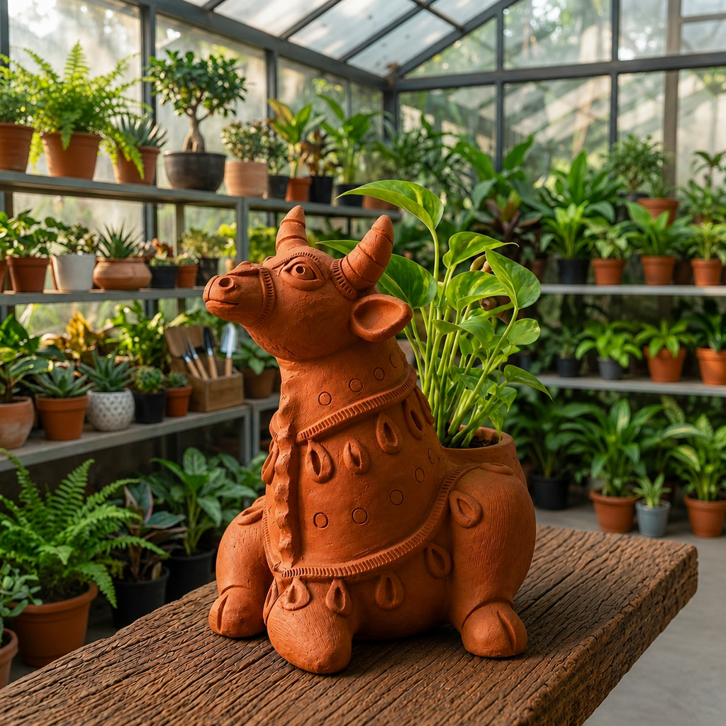 Terracotta Cow Planter - Handcrafted terracotta earthenware by Soul Of Soil - View 3