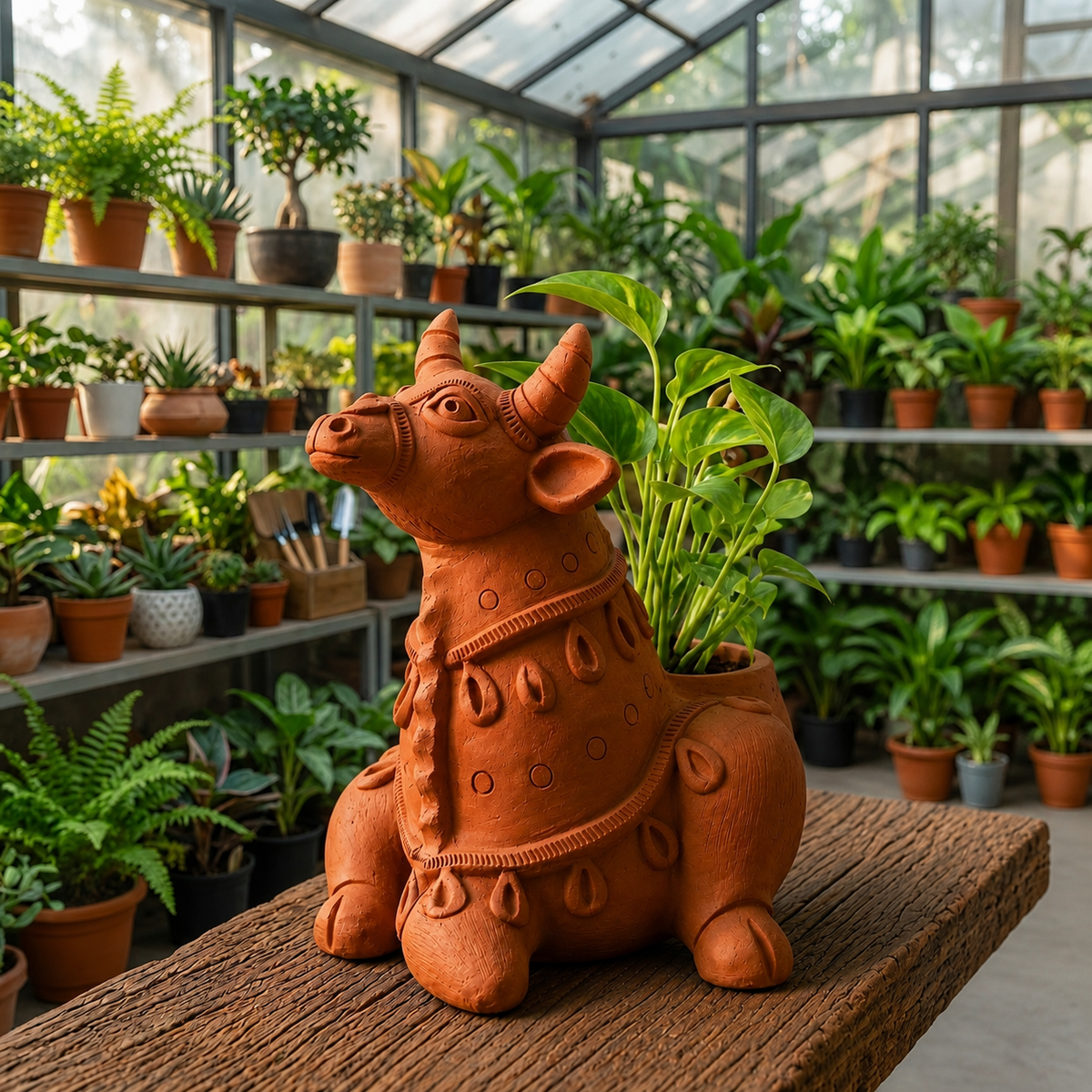 Terracotta Cow Planter - Handcrafted terracotta earthenware by Soul Of Soil - View 3
