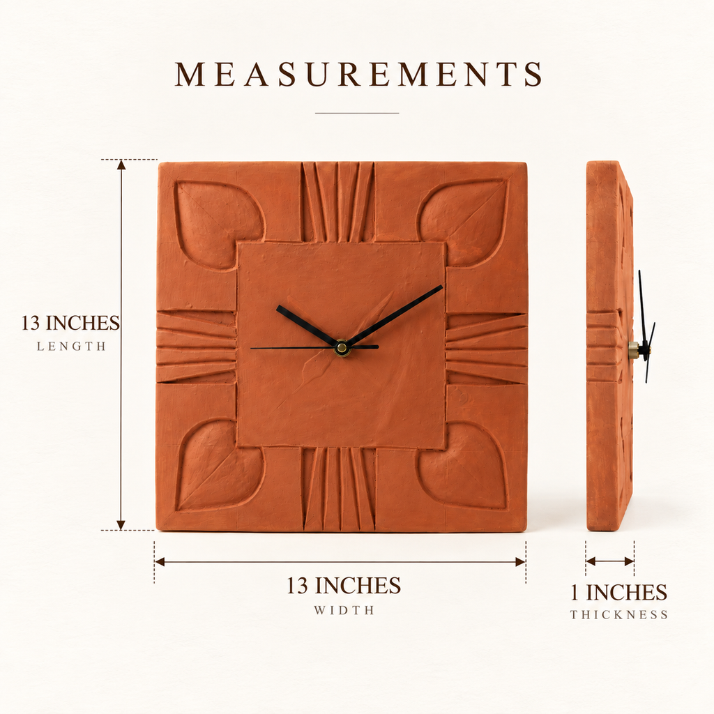 Terracotta Square Wall Clock - Handcrafted terracotta earthenware by Soul Of Soil - View 4
