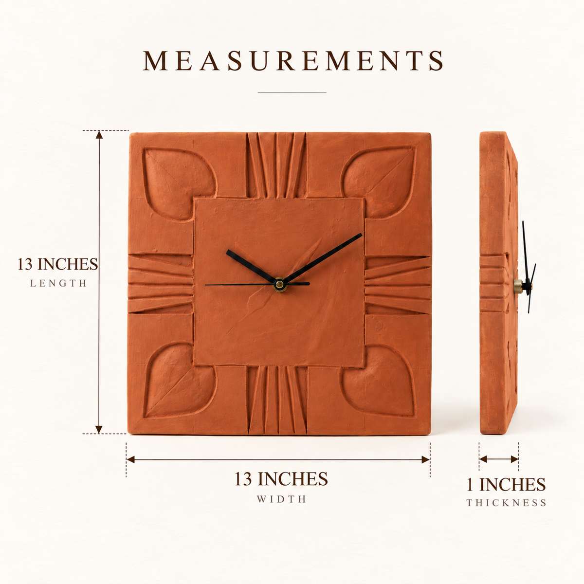 Terracotta Square Wall Clock - Handcrafted terracotta earthenware by Soul Of Soil - View 4