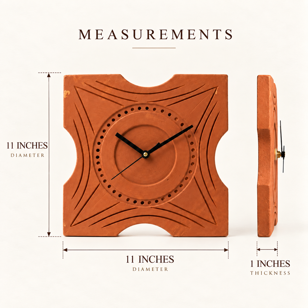 Terracotta Geometric Wall Clock - Handcrafted terracotta earthenware by Soul Of Soil - View 5