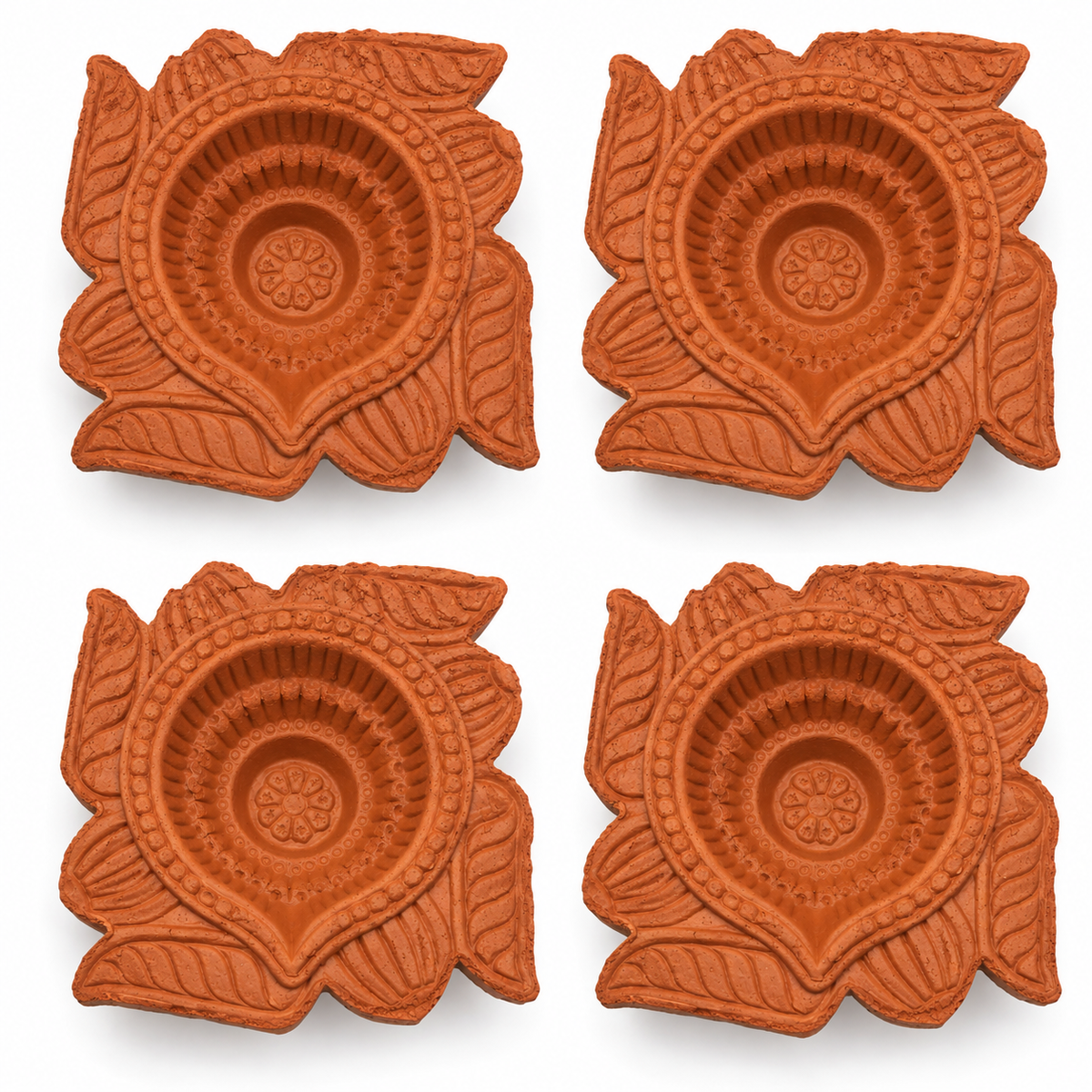 Terracotta Diya Set of 6 — Handmade Natural Clay Diyas with Swastika Design