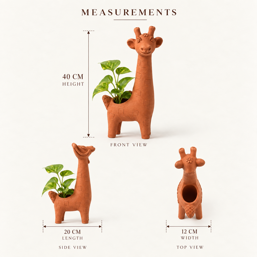 Terracotta Giraffe Planter - Handcrafted terracotta earthenware by Soul Of Soil - View 4