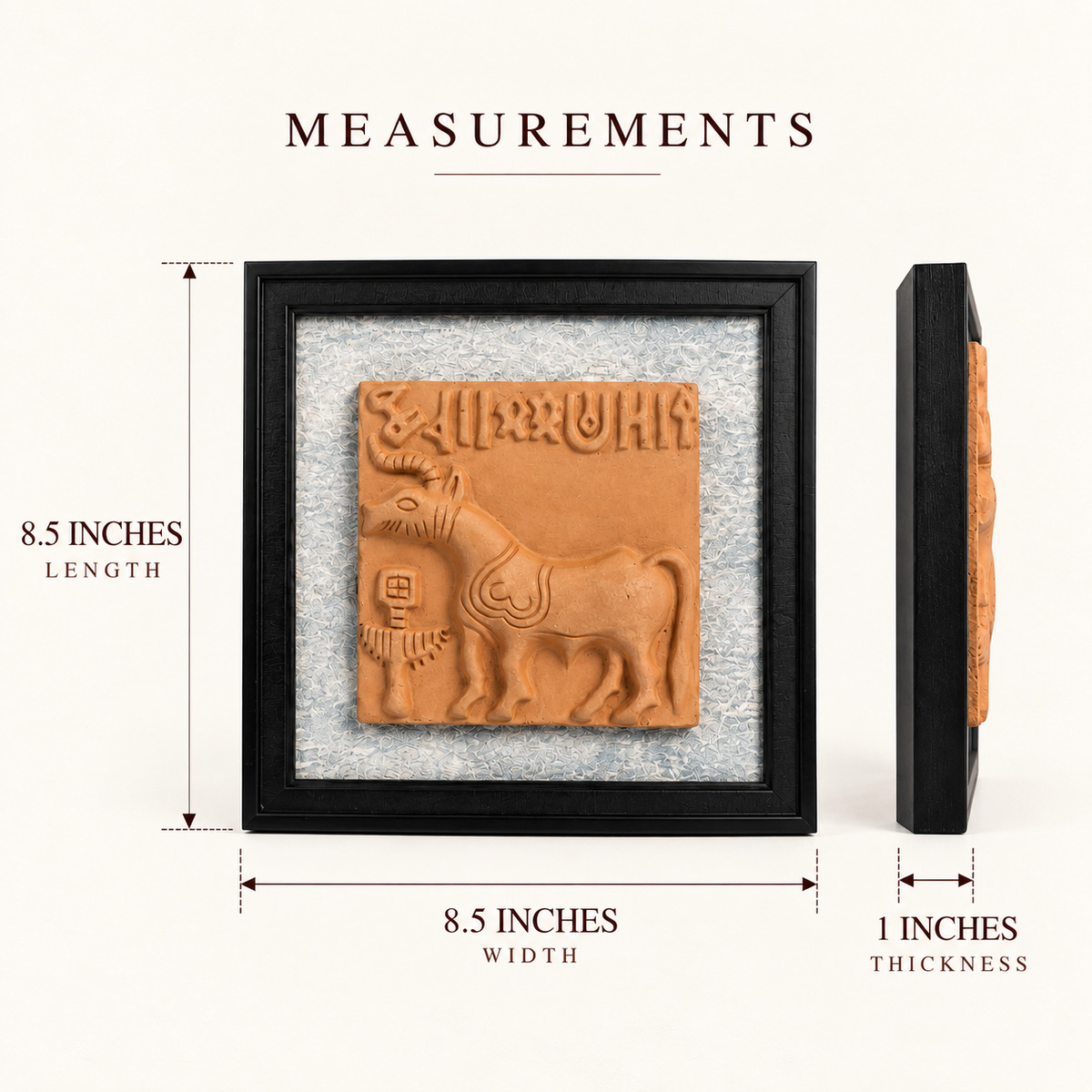 Terracotta Harappan Unicorn Seal Replica with Frame - Handcrafted terracotta earthenware by Soul Of Soil - View 5
