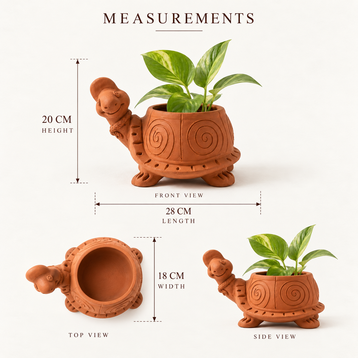 Terracotta Turtle Planter - Handcrafted terracotta earthenware by Soul Of Soil - View 5