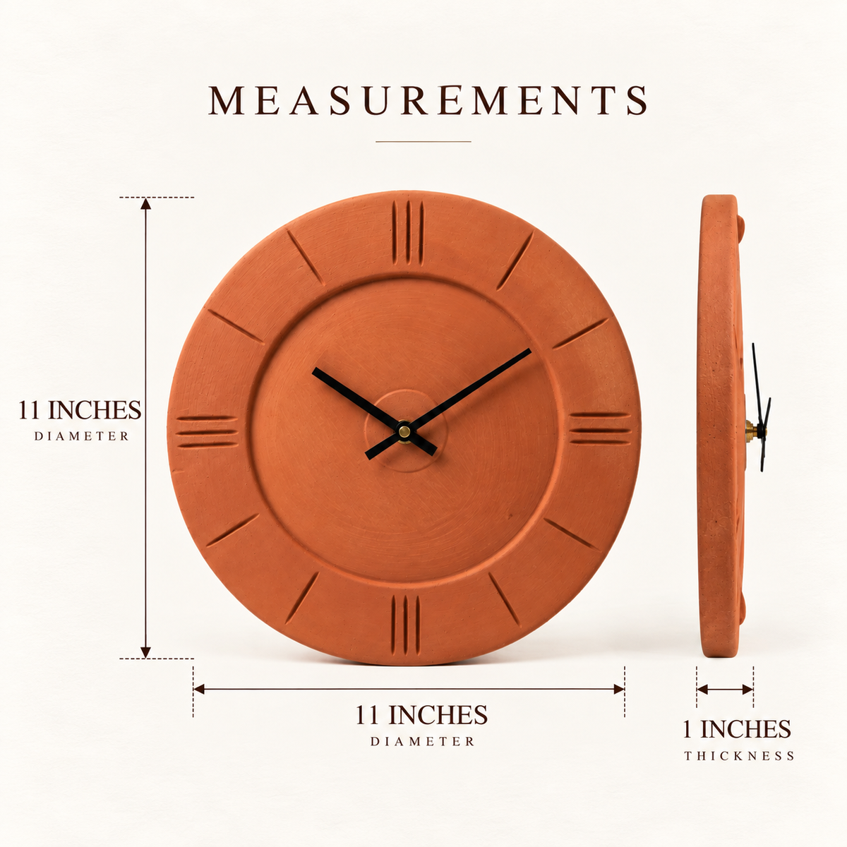 Terracotta Round Wall Clock - Handcrafted terracotta earthenware by Soul Of Soil - View 4