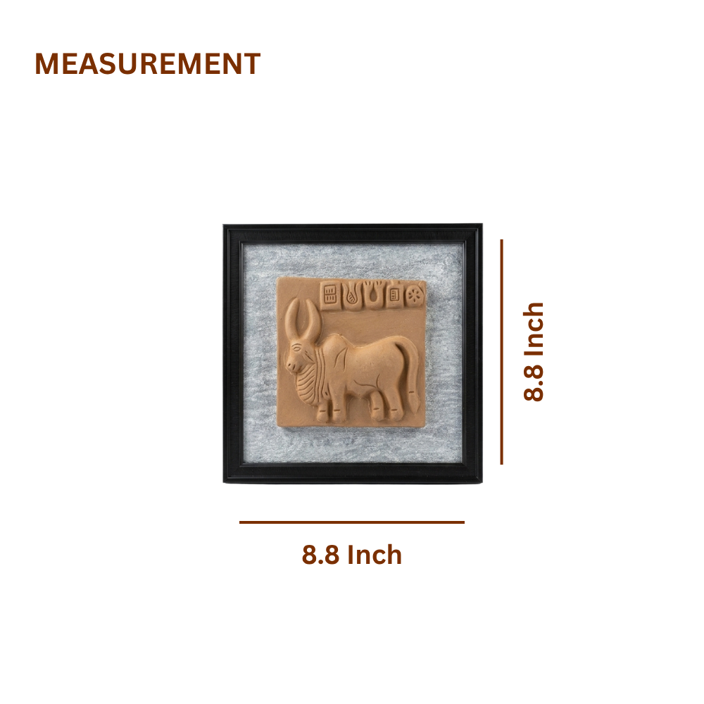 Terracotta Bull Wall Plaque — Framed Indus Valley Script Relief Art