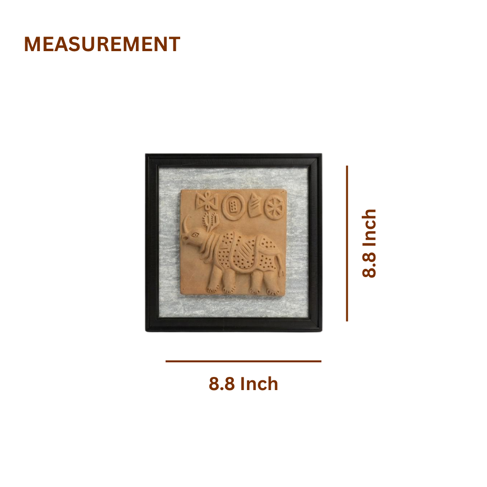 Terracotta Rhinoceros Wall Plaque — Framed Indus Valley Relief Art