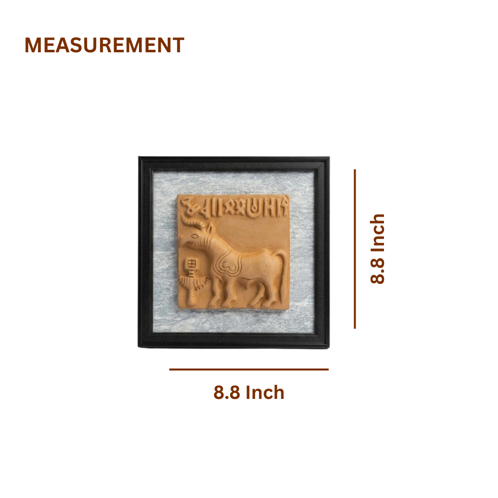 Terracotta Unicorn Wall Plaque — Framed Indus Valley One-Horned Bull Art