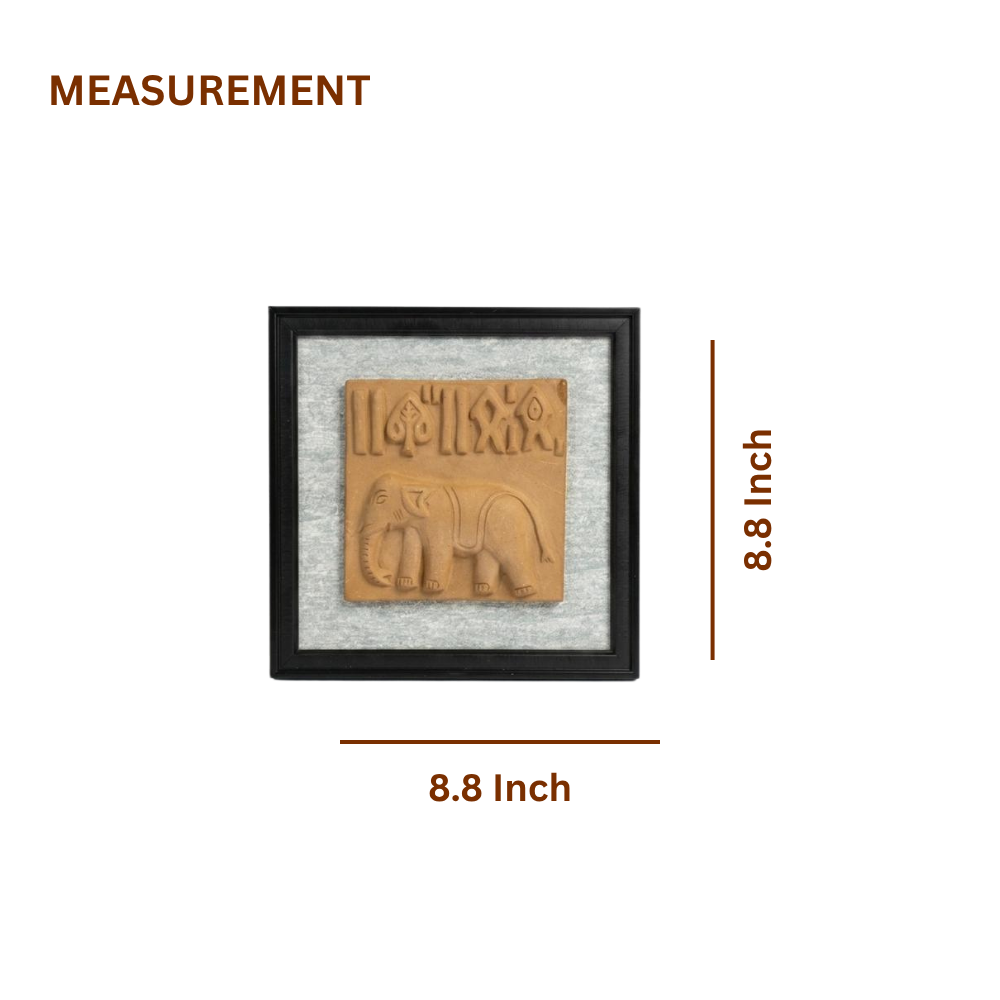 Terracotta Elephant Seal Wall Plaque — Framed Clay Folk Art Relief