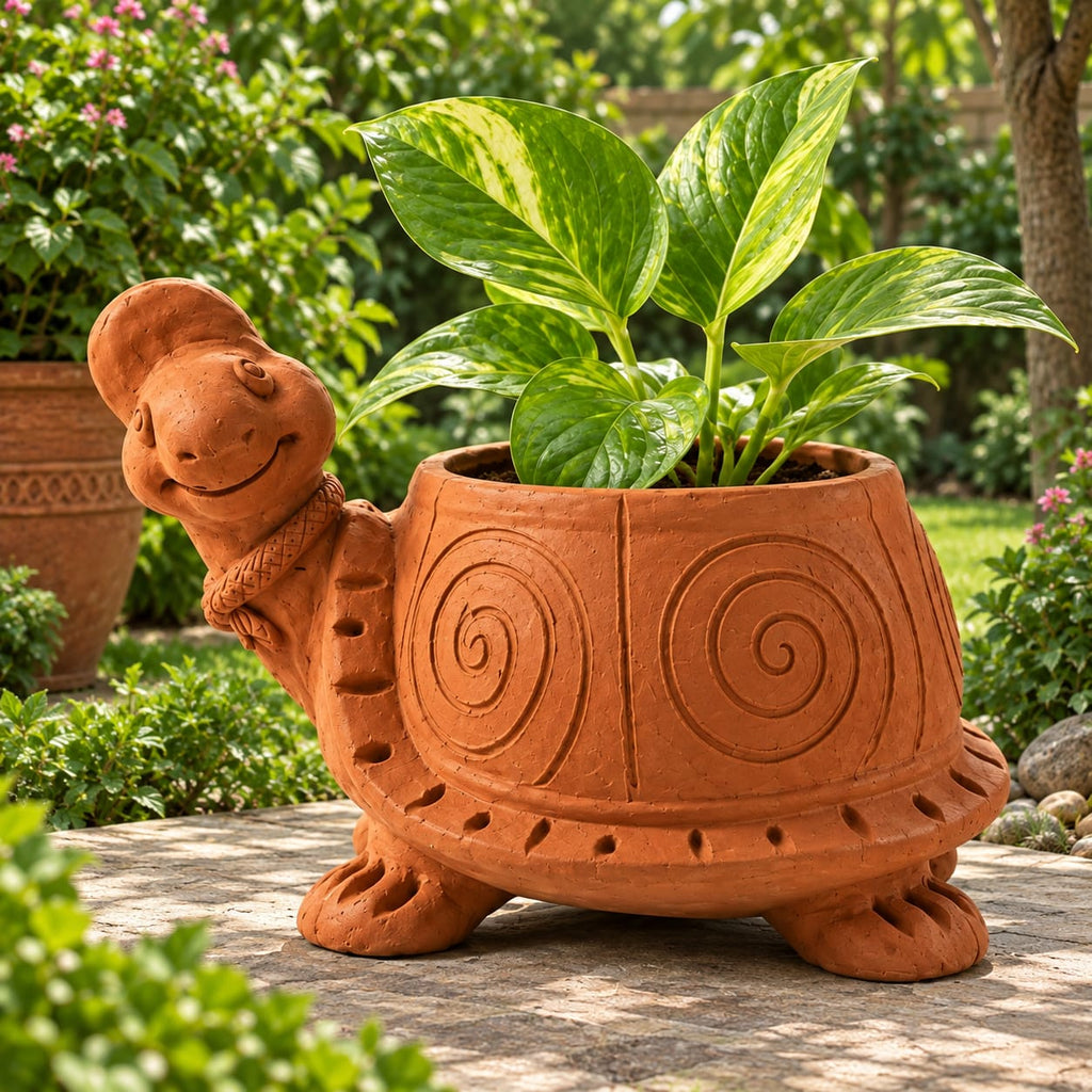 Terracotta Turtle Planter - Handcrafted terracotta earthenware by Soul Of Soil - View 2