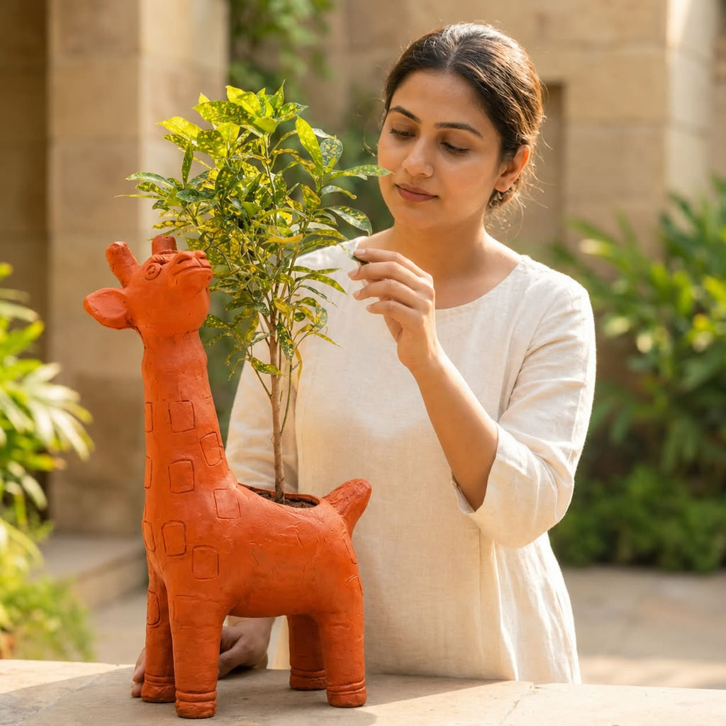 Terracotta Giraffe Planter - Handcrafted terracotta earthenware by Soul Of Soil - View 2