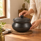 Black Clay Cooking Pot with Lid - Handcrafted terracotta earthenware by Soul Of Soil - View 4