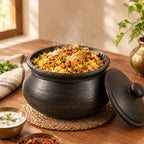 Black Clay Cooking Pot with Lid - Handcrafted terracotta earthenware by Soul Of Soil - View 3