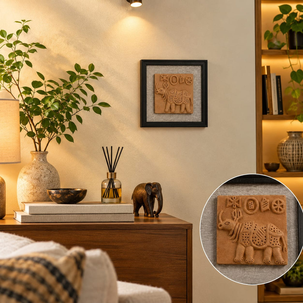 Terracotta Rhinoceros Wall Plaque - Handcrafted terracotta earthenware by Soul Of Soil - View 2