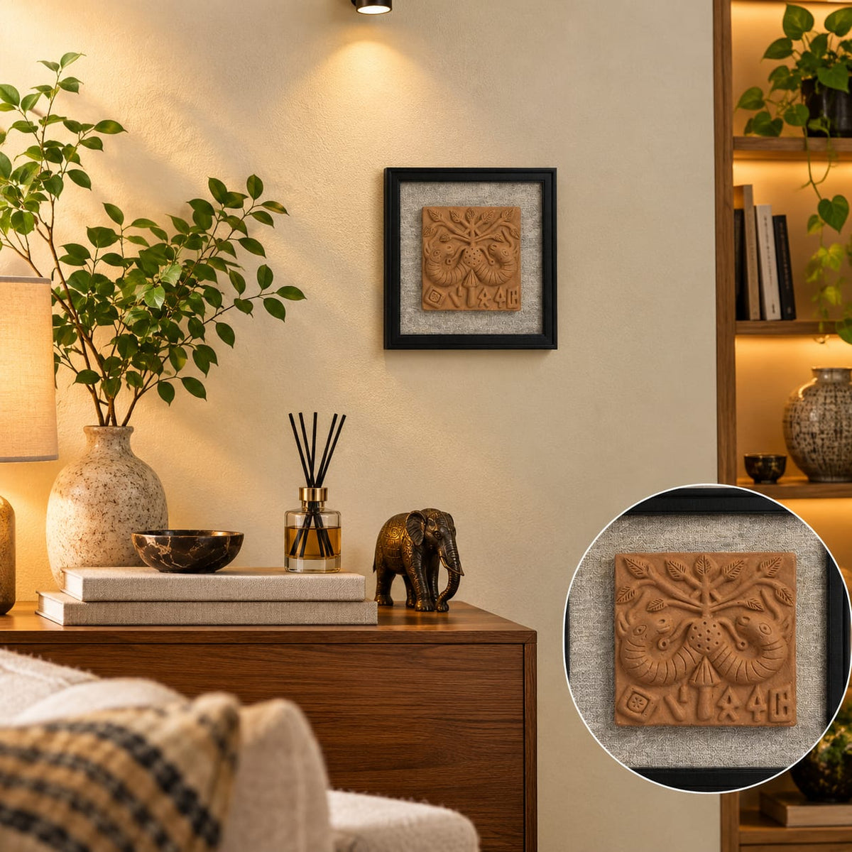 Terracotta Twin Deer Wall Plaque - Handcrafted terracotta earthenware by Soul Of Soil - View 2